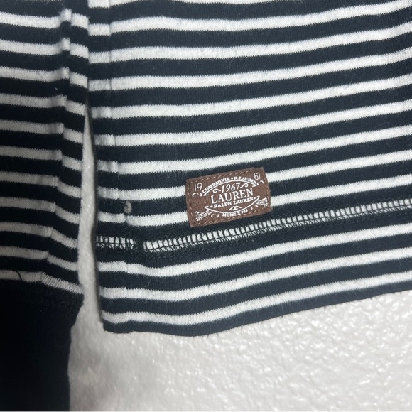 Lauren ralph lauren L Black White Stripe Faux suede patch elbow zip shoulder - Picture 2 of 9